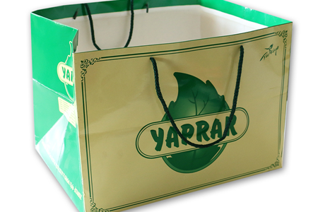 Yeşil-Sarı Karton Poşet-Çınar Kutu Arabic