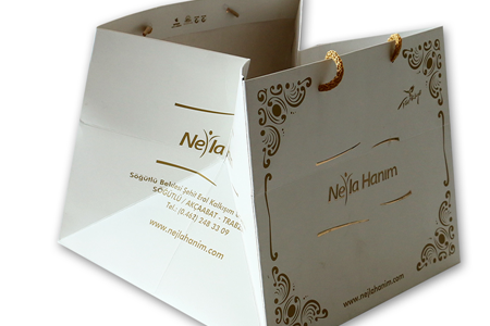 Beyaz Desenli Karton Poşet-Çınar Kutu Arabic