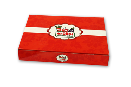 Kırmızı Üzeri Desenli Baklava Kutusu-Çınar Kutu Arabic